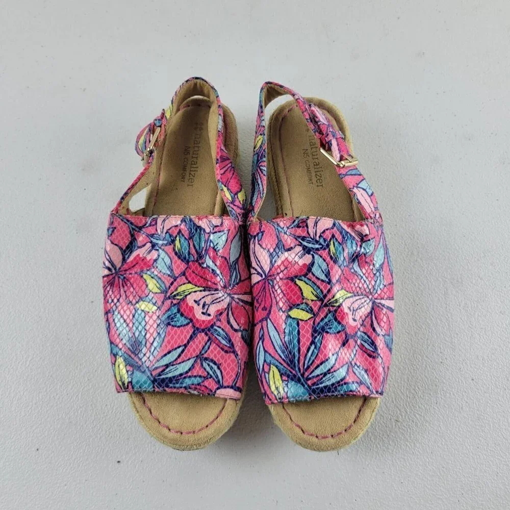 Naturalizer Praline Espadrille Slingback Platform Floral Sandals Soft 7.5 Pink